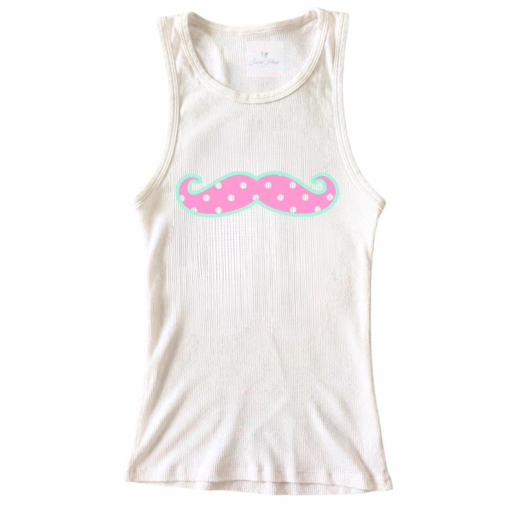 Y2K Pink Mustache Graphic Ribbed Tank Top 2000s Tumblr